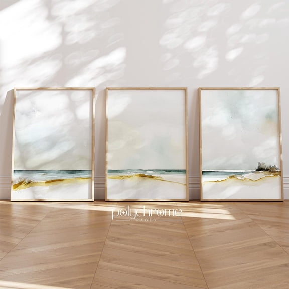 Beach Landscape Paintings Hamptons Style Coastal Ocean Landscapes Wall Artv2 Set 3 Unframed Paper Print