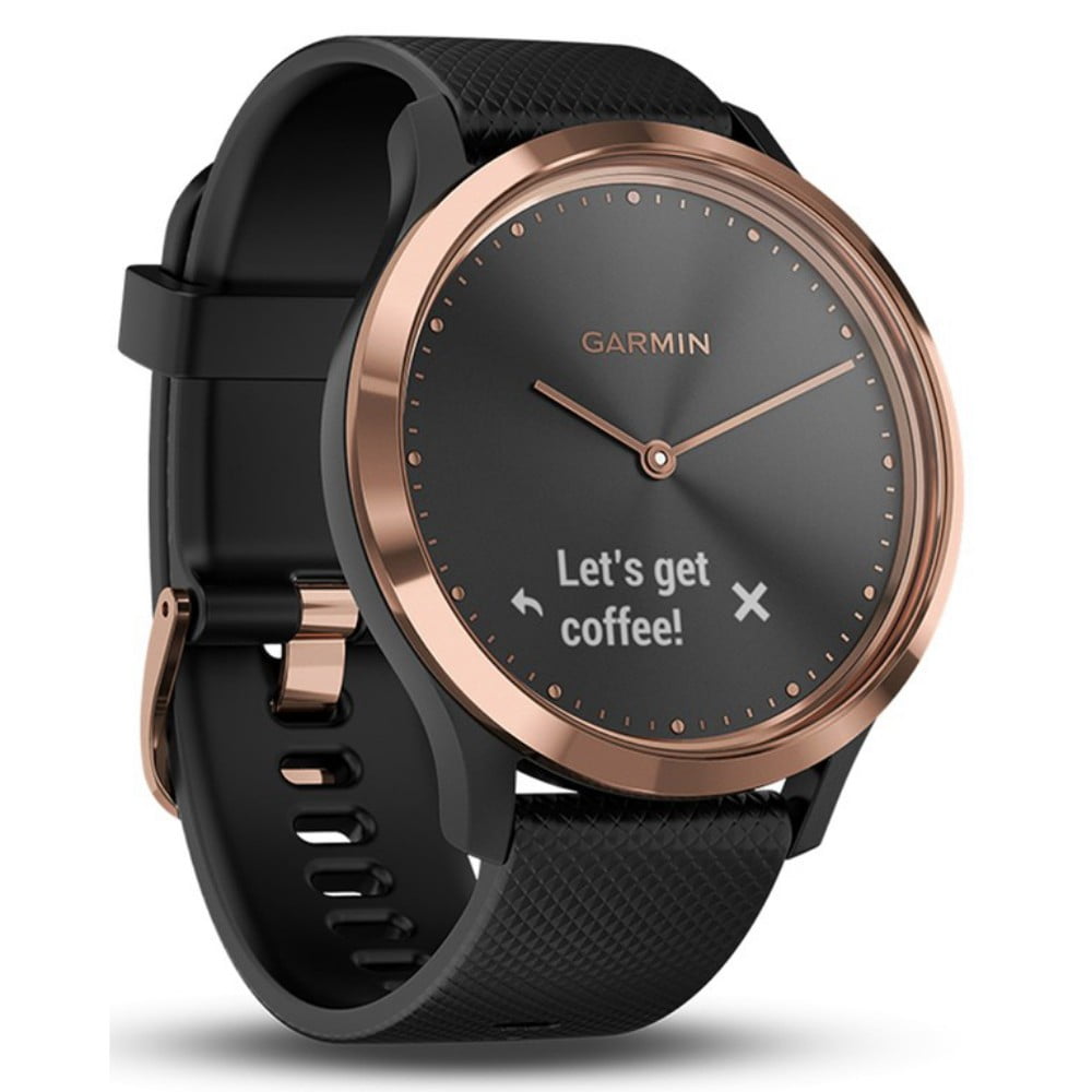 Garmin Vivomove HR,Sport Smartwatch Rose Gold with Black Silicone Band (S/M) (010-01850-16) with 1 Year Extended Warranty -
