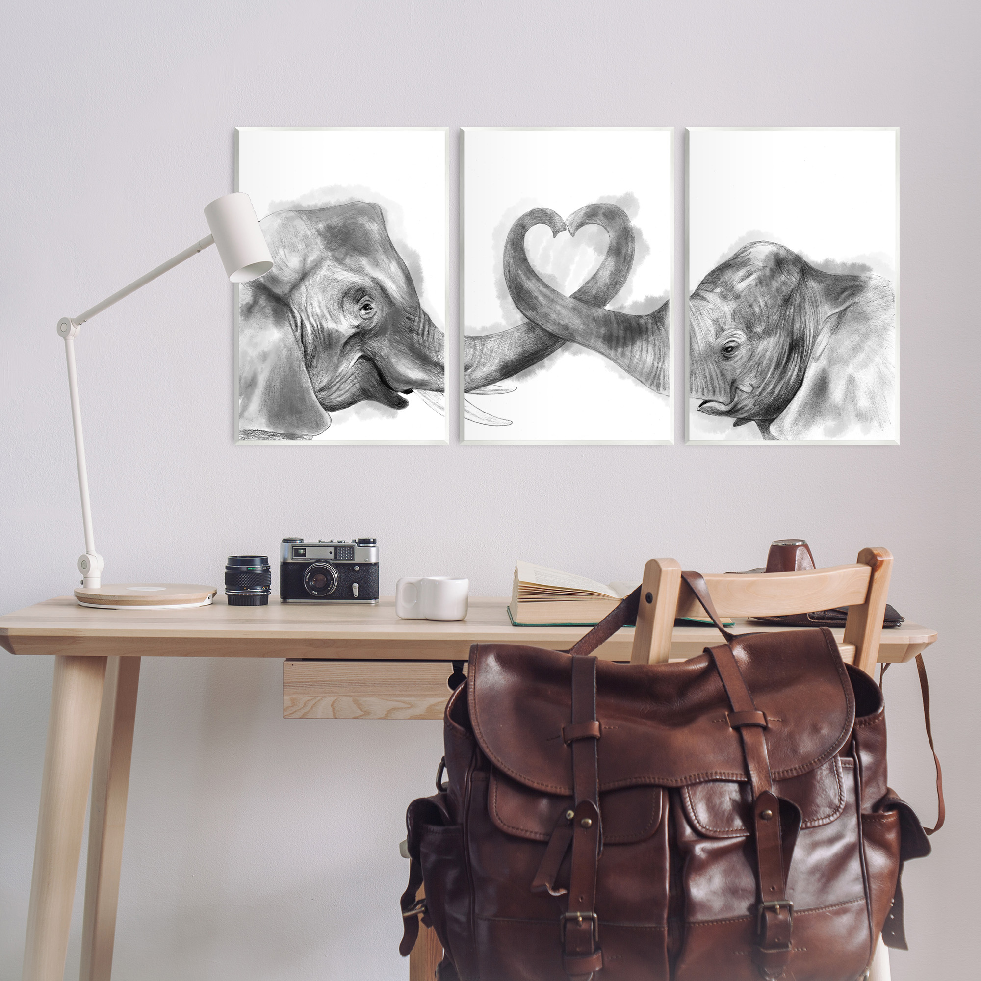 Stupell Industries Elephant Trunk Heart Shape Animals & Insects Painting Unframed Art Print Wall Art, 13 x 19, Set of 3