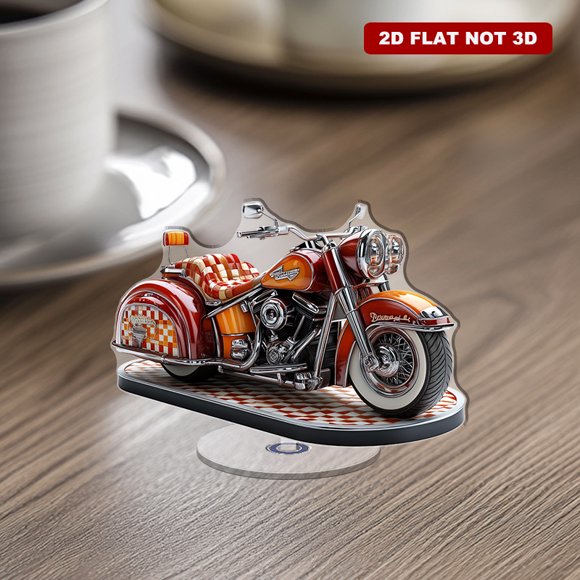 Présentoir Rotatif en Acrylique avec un Harley Davidson Fat Bob avec un jukebox sidecar et Thème Rétro de Dîner sur Fond Blanc
