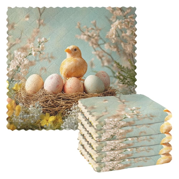 6 Pieces of Kitchen Towels 11x11Inch Kitchen Dish Cloths Kitchen Dish Towels Reuseable Cleaning Cloths Easter Bird
