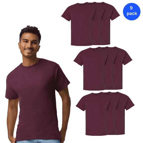 Gildan Ultra Cotton Short Sleeve T-Shirt for Men, Rib Collar Casual Maroon Tee, 9 Pack, Size S