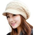 thumbnail image 1 of Gorro de punto cálido de invierno para mujer, gorros de esquí de lana para nieve con visera, Beige, 1 of 5