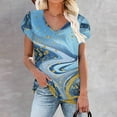 thumbnail image 2 of WXLWZYWL Womens Summer Tops Print V-Neck T-Shirt Short Sleeve Casual Blouse Light Blue, 2 of 5