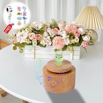 KOYPTL Mini Luminous Circular Music Box,Wooden DIY Rotating Music Box Toys with Wind-up Mechanism for Home Decoration Desktop Display Ornaments Gift for Christmas Stocking Stuffers Birthdays Holidays