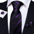 thumbnail image 4 of Conjunto de corbatas Barry.Wang tejidas en seda de 150 cm con rayas moradas, 4 of 5