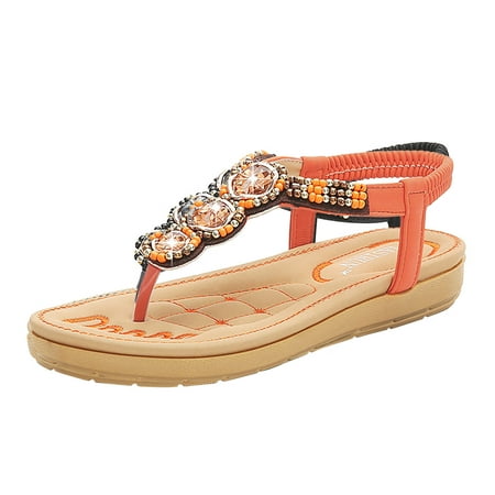 

Kenklcie Leather Flat Sandals Women With Crystal Rhinestone Sandals