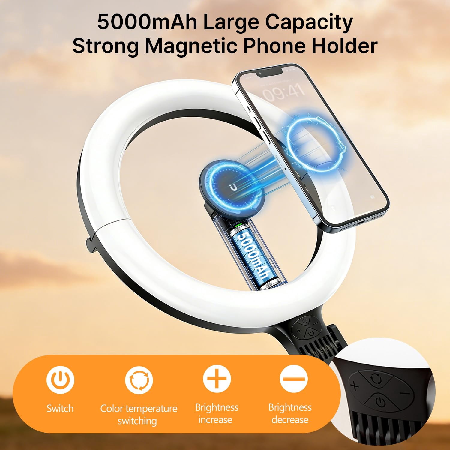 Magnetic Overhead Phone Mount With 10" Ring Light  5000mah Flexible Articulating Circle Lamp Table Tripod Stand For Video Recording Cooking Zoom Meeting Live Streaming