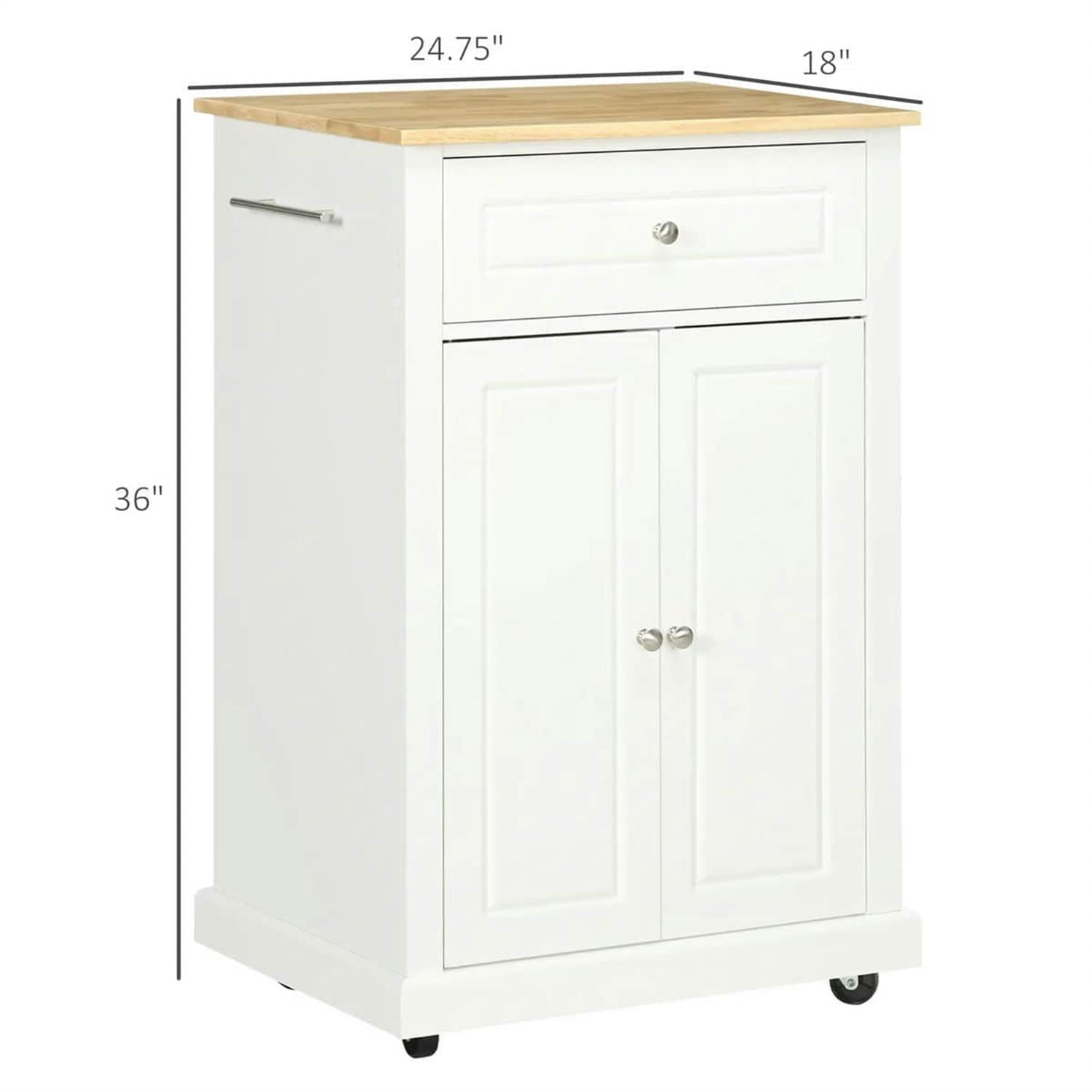 Demi Bonn 35" Rolling Kitchen Island Cart, Mobile Serving Trolley Table with Storage, Adjustable Shelf & 2 Towel Holders for Home & Kitchen, White