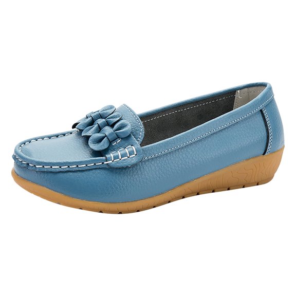 Xfvqtps Loafers for Women Micro Wedge Low Heel Slip on Bow Decor Close Toe Soft Sole Comfortable Non Slip Walking Casual Shoes Blue
