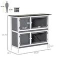 thumbnail image 3 of Pawhut Rabbit Hutch Wooden Bunny Cage Small Animal House w/ 2 Large Main Rooms, Pull Out Tray, Protection from UV Rays and Water, Grey, 3 of 10