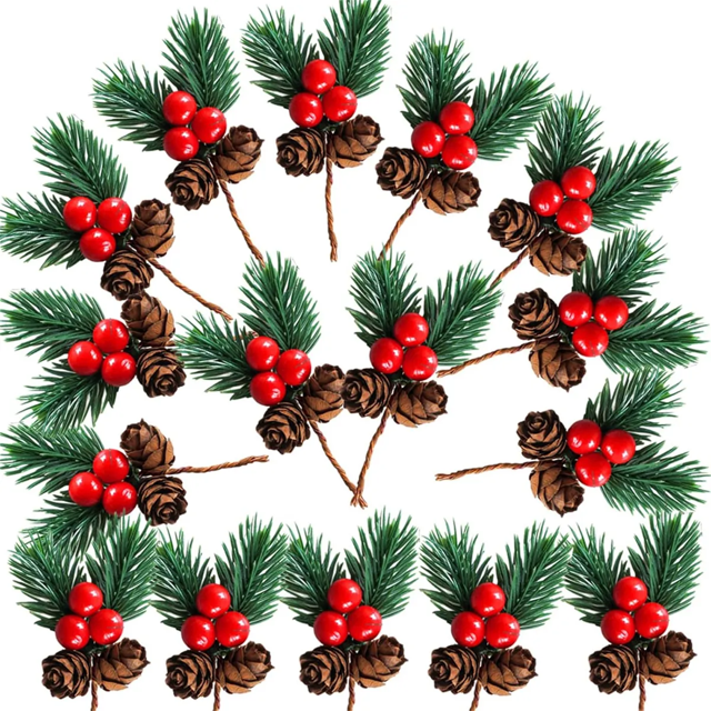30pzs Decoraciones Navideñas De Ramas De Pino artificiales Xtellar Rojas