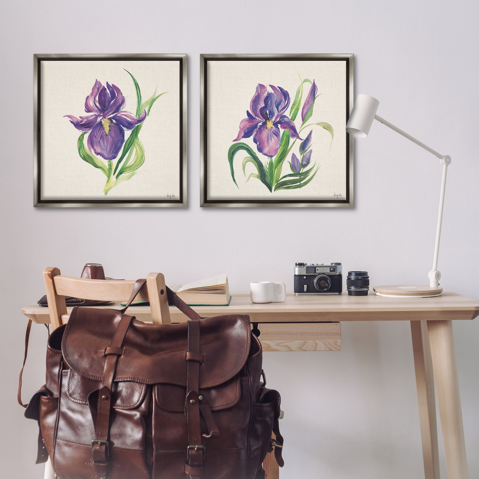 Stupell Industries Purple Iris in Bloom Plants & Flowers Painting Gray Floater Framed Canvas Art Print Wall Art, 25 x 25, Set of 2