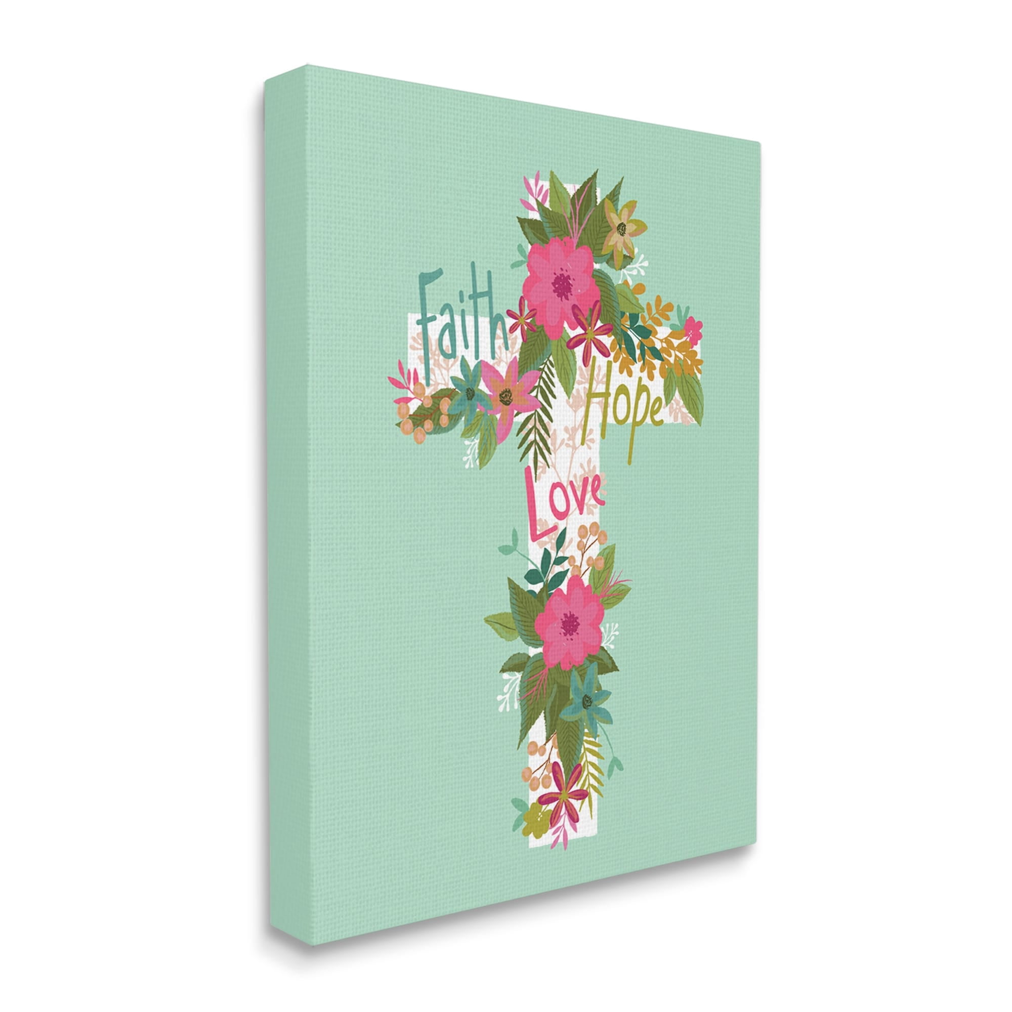 Stupell Industries Faith Hope Love Floral Cross Religious Painting Gallery Wrapped Canvas Print Wall Art