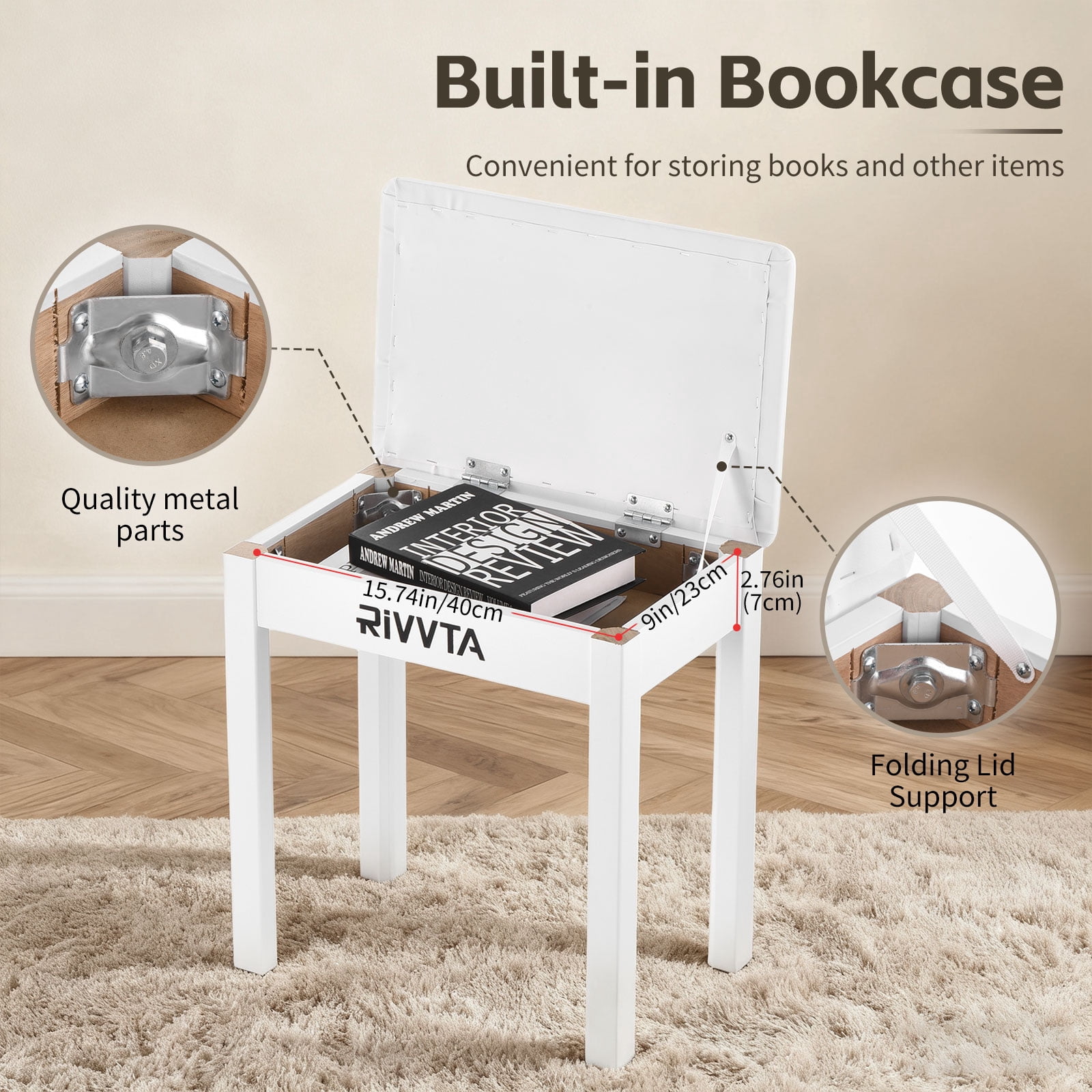 Piano Bench Keyboard Bench with Padded Cushion and Storage Compartment for Music Books Vanity Stool