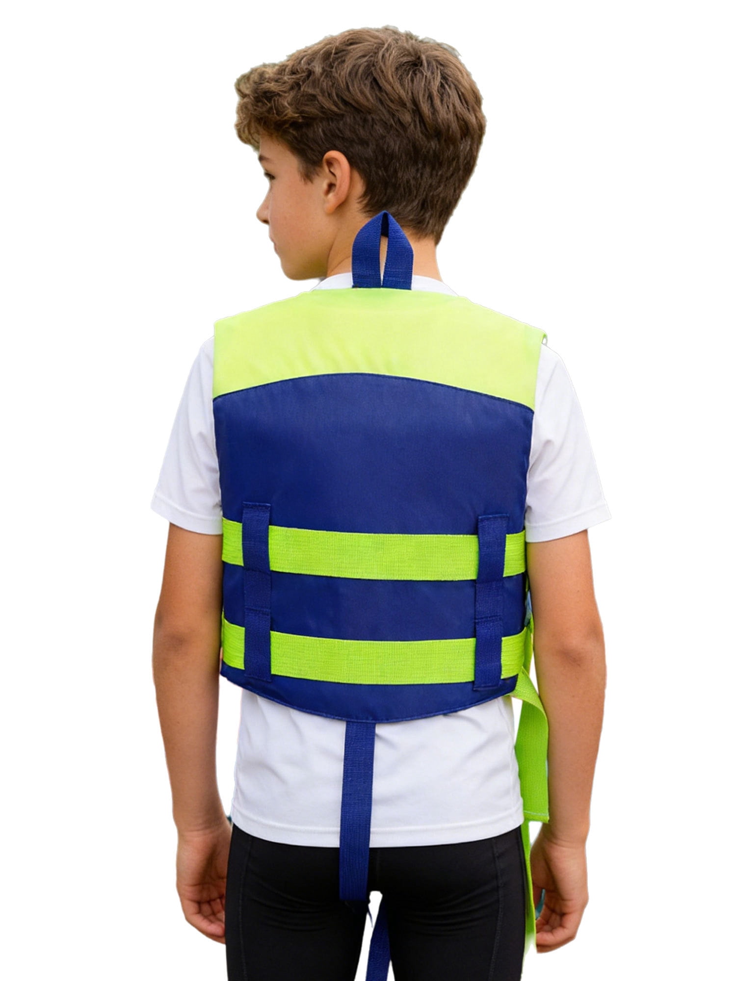 Haitryli Boys Girls Swim Life Vest Kids Color Block Buoyancy Jacket Fishing Snorkeling Water Sports Tops Blue Fluorescent Green XL