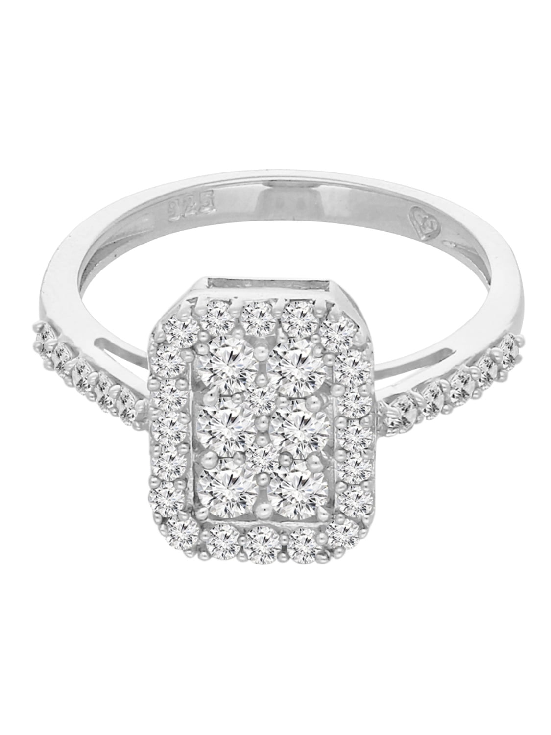 Sterling Silver 1ct TDW Round-Cut Diamond Emerald Framed Ring (I-J, I3 ...