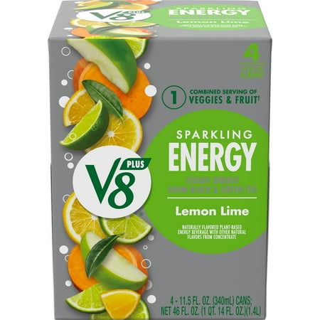 V8 +Energy Sparkling Lemon Lime Juice Energy Drink  11.5 fl oz Can  4 Count