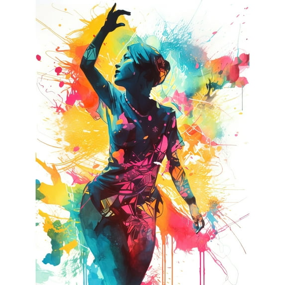 Holi Festival of Colour Woman Dancing to Music Modern Paint Splatter Artwork Large Wall Art Poster Print Thick Paper 18X24 Inch