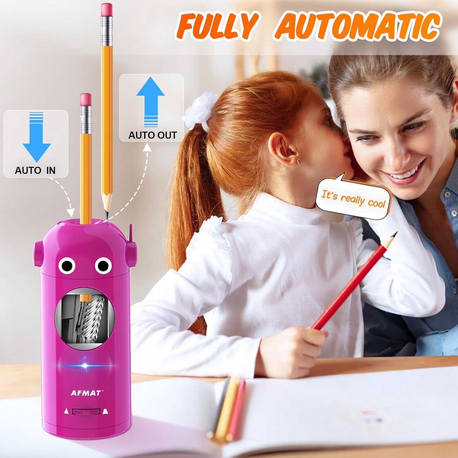 Electric Pencil Sharpener for Colored Pencils 7-11.5mm, Fully Automatic Robot Pencil Sharpener, Auto in & Out, Rechargeable Hands-Free for Classroom/Home/Office, Battery Operated, PSX5RB, Gray