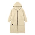thumbnail image 4 of felwors Women's Long Sleeve Longline Zip-Up French Terry Hoodie Oversized Tunic Sweatshirt for Fall Casual Beige for Size S, 4 of 5
