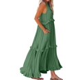 thumbnail image 2 of Women's Resort Style Ruffled Long Dress Round Neck Sleeveless Flowy Beach Dress with Pockets Green Calabash S, 2 of 9