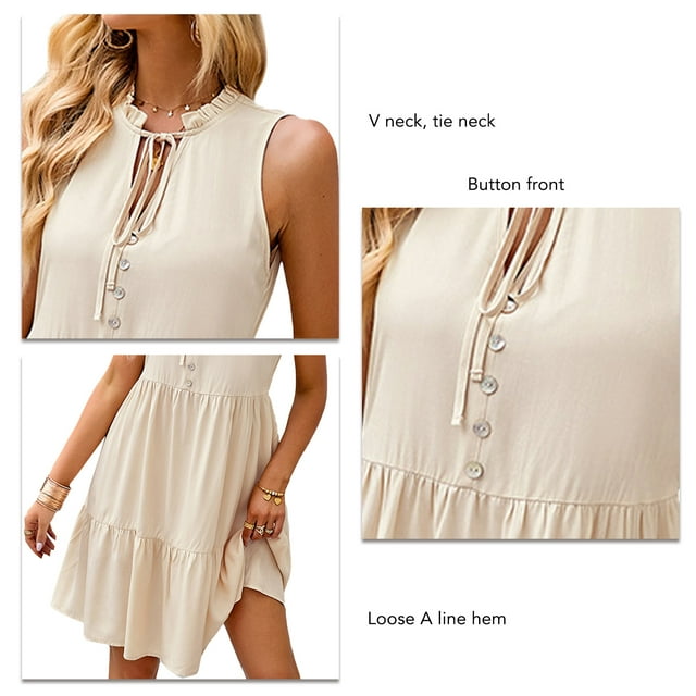 Vestido ANGGREK Con Cuello anudado dobladillo Suelto color Puro para la vida Diaria de Verano