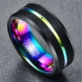 thumbnail image 4 of NUNCAD 8mm Men's Tungsten Rings Grooved Black Matte Finish Beveled Edges Multi-Color Size 7 to 15, 4 of 5