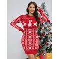 thumbnail image 3 of Women's Ugly Christmas Sweater Long Sleeve Round Neck Slim Mini Dress, 3 of 5