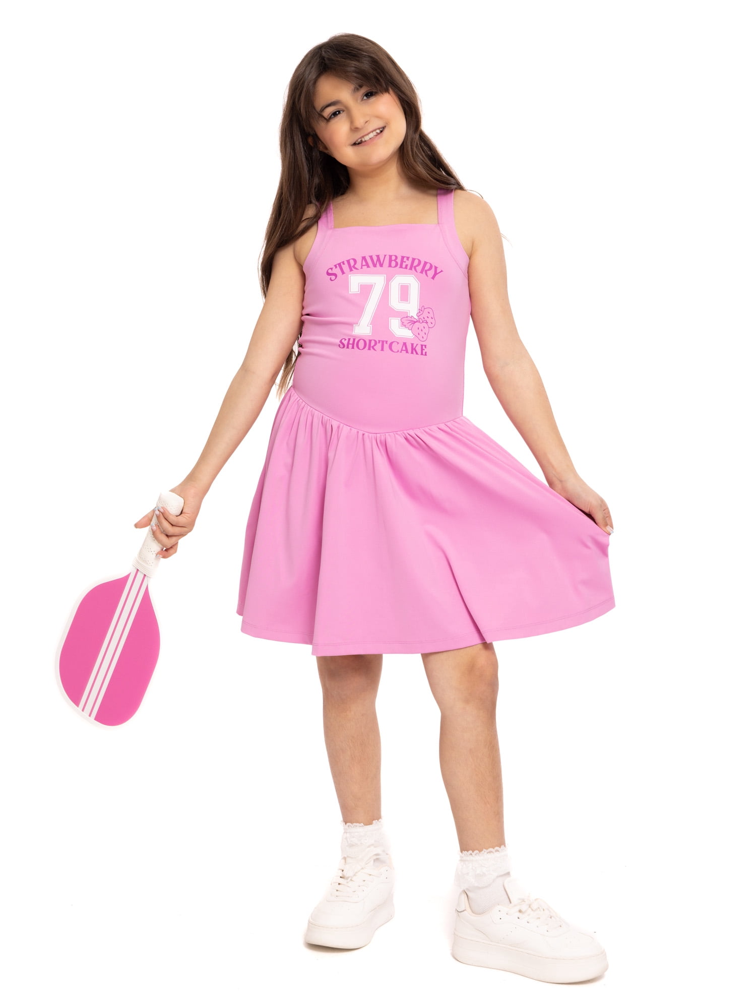 Strawberry Shortcake Girls Active Sleeveless Dress with Built-In Shorts, Sizes 4-12