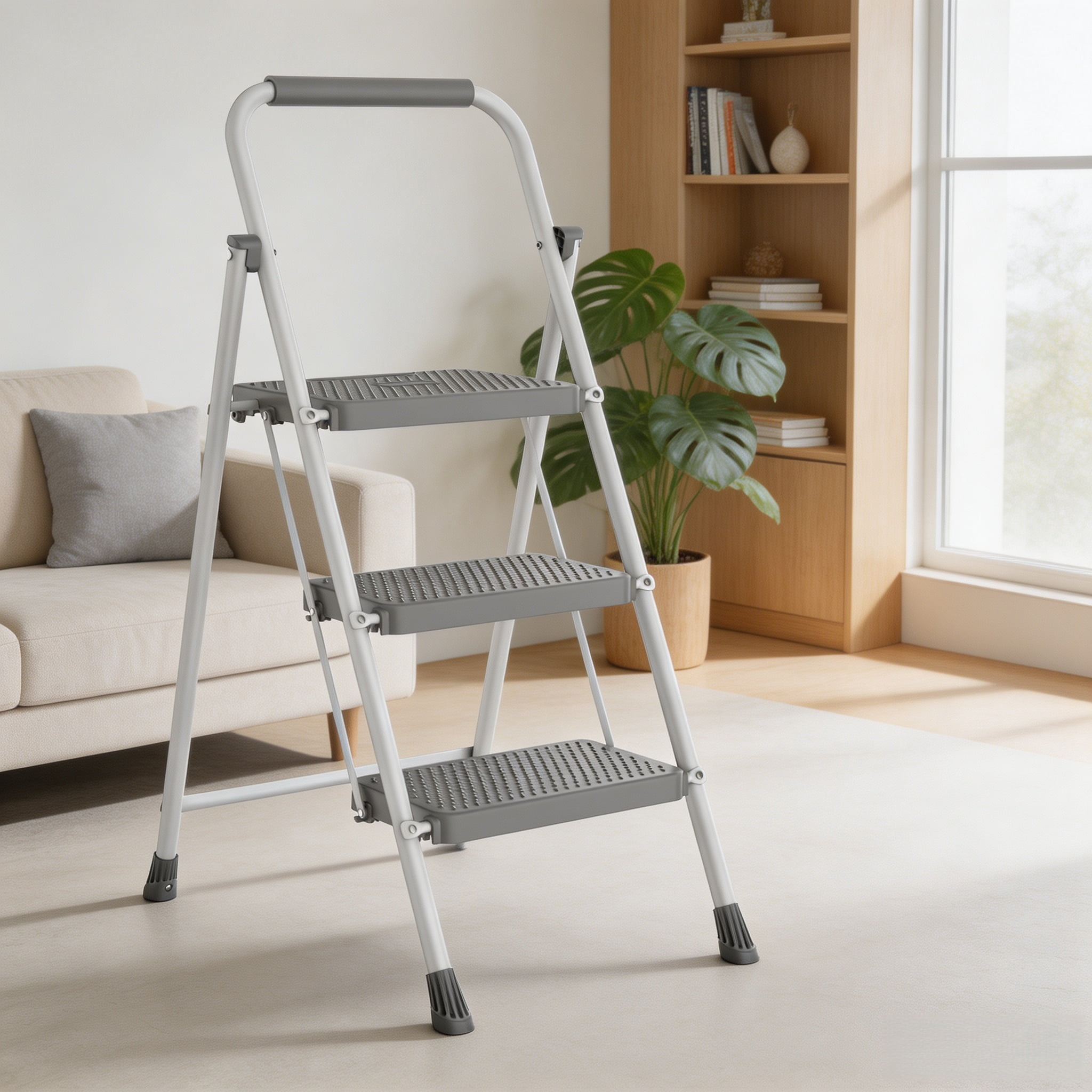 Portable Folding Ladder with Safety Lock and Anti‑Slip Pedals