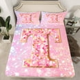 thumbnail image 2 of Feelyou Initial T Letter Bed Sheets for Kids, Girly Pink Cartoon King Sheets, Fashion Bling Stars Sheet Set, Ultra Soft Bedroom Decor, 4 Pieces, 2 of 7