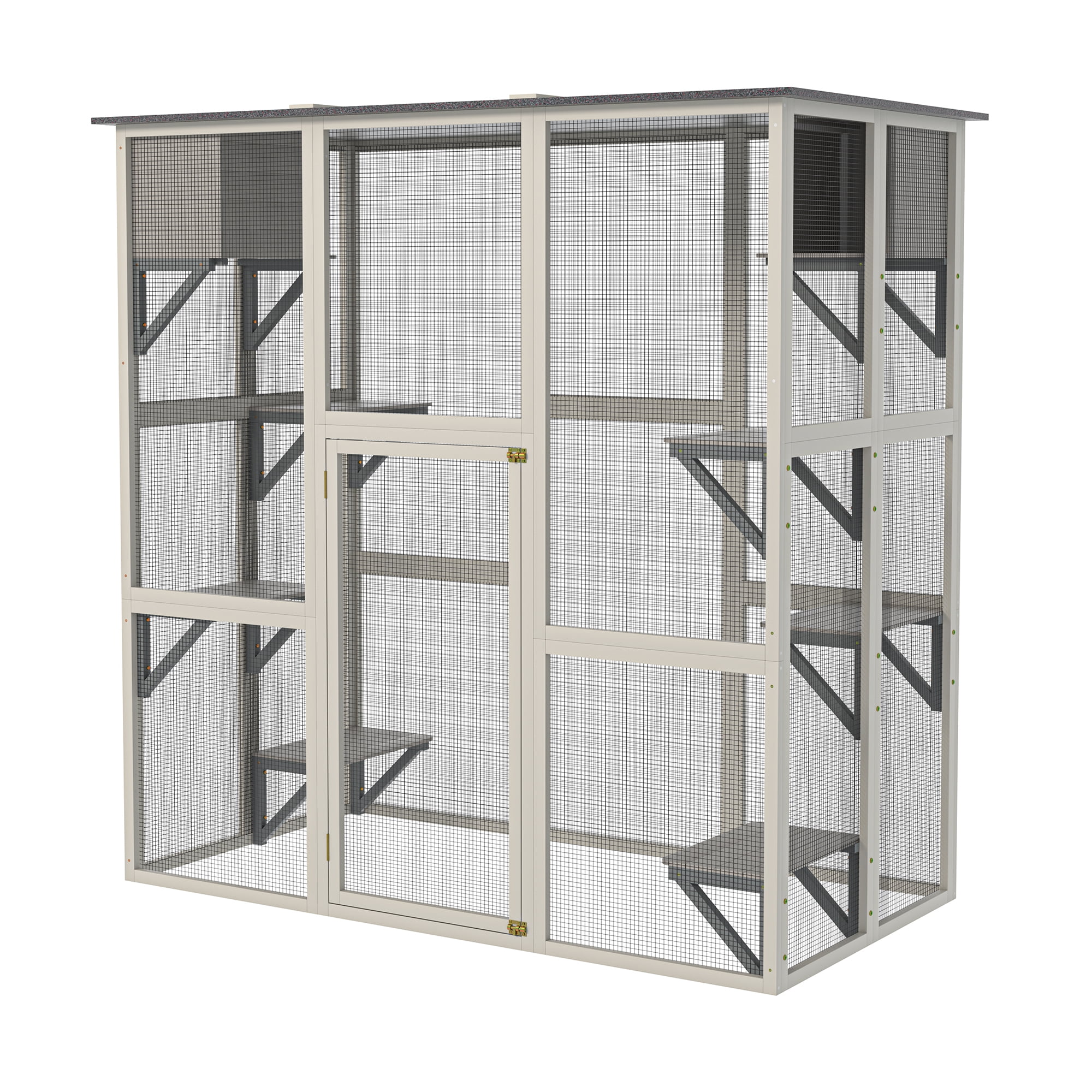 Catio Outdoor Cat Enclosure, Large Wood Cat House for Multiple Cats, Walk in Kitty Cage with 6 Platforms & 2 Resting Boxes, Outdoor Cat Shelter Enclosure with Waterproof Roof