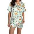 thumbnail image 4 of Ensembles de Pyjama pour Femmes Pyjamas Graphiques Imprimés Satin Mignons Vêtements de Nuit Boutons Manches Courtes Hauts Shorts Ensembles S, 4 of 5