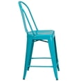 thumbnail image 3 of 24'' High Crystal Teal-Blue Metal Indoor-Outdoor Counter Height Stool with Back, 3 of 9