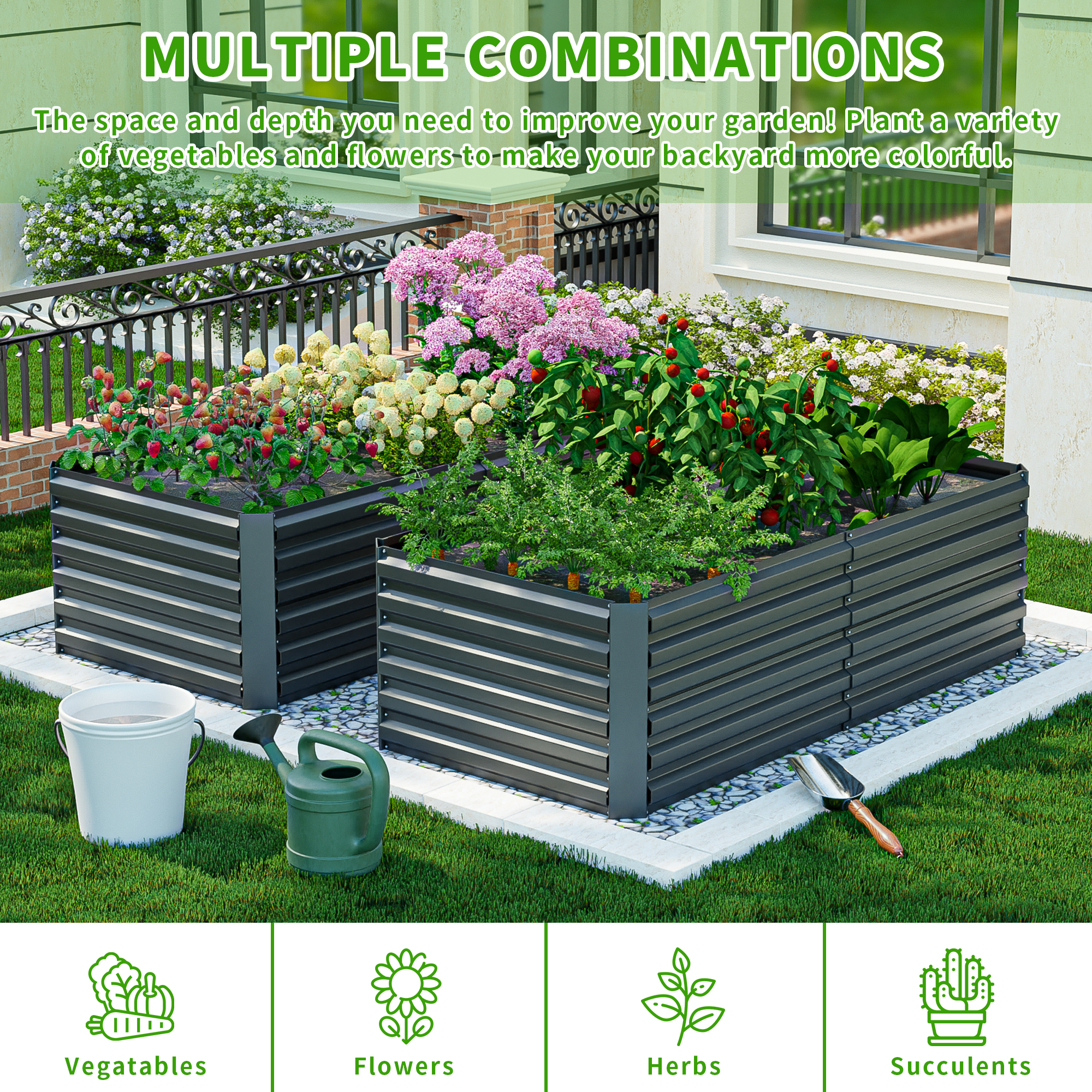 FOOWIN Metal Raised Garden Bed, 8x4x2ft, 2-Pack photo 6