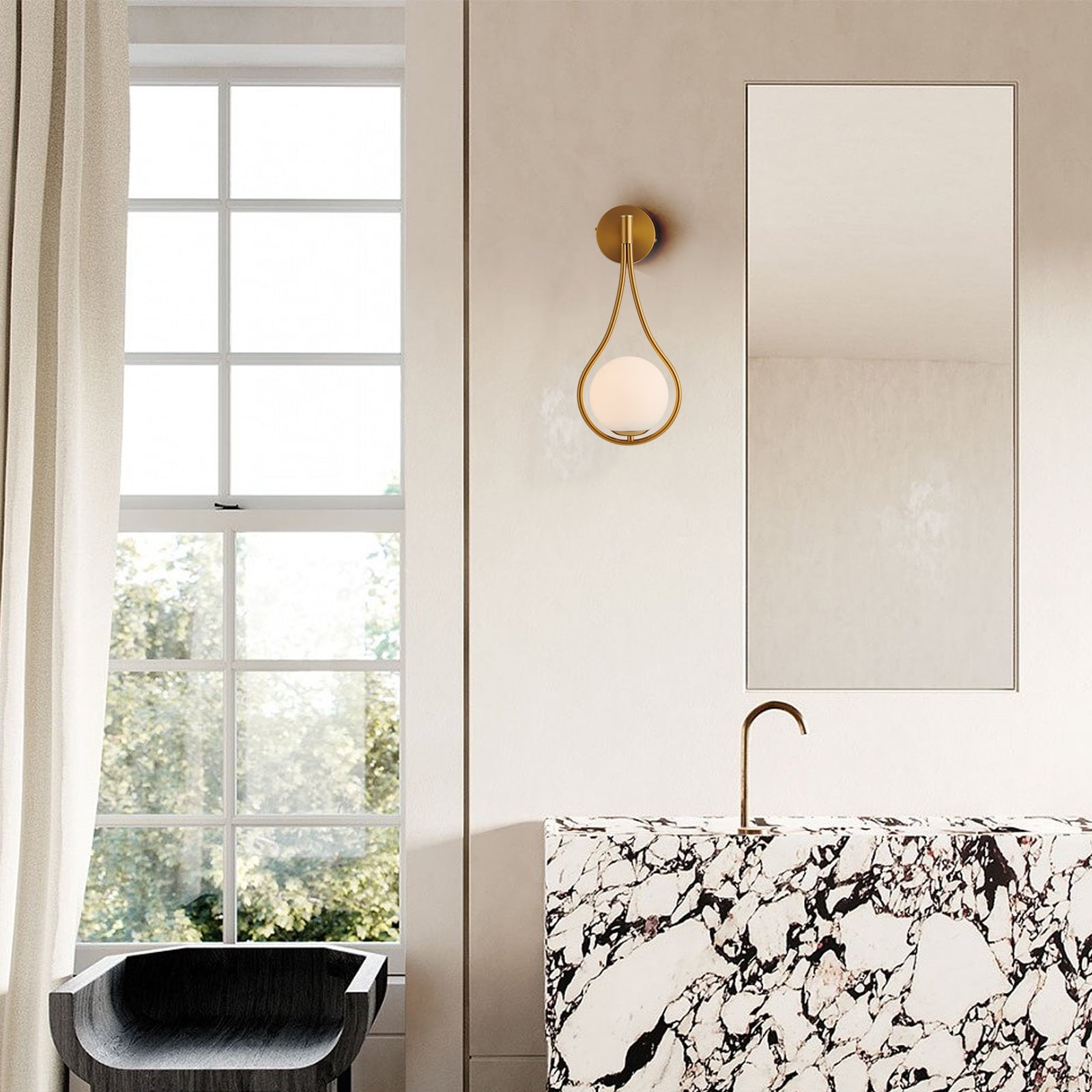 ECD Lighting Luxury Gold Vanity Lights Modern Wall Sconce Light Fixture - White Glass Shade Wall Lamp for Home Decor, Room Decor, Hallway, Bathroom