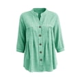 thumbnail image 5 of HAOTAGS Womens 3/4 Sleeve Tops,Summer Causal Plaid V-neck Blouse Green Size 2XL, 5 of 7