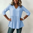 thumbnail image 5 of Tbopshirt Womens Blouses Summer Tops for Women Stripe Round Neck Three Quarter Sleeve 3/4 Sleeve T-shirt Loose,Blue, 5 of 6