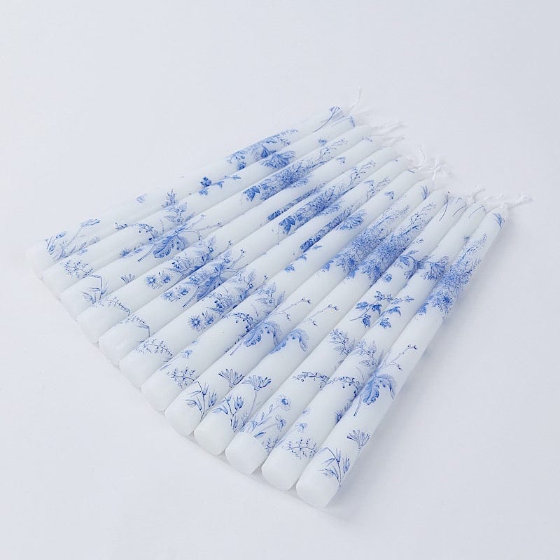 BalsaCircle 12 pcs Blue 10" tall French Toile Wax Taper White and Blue Unscented Candles Wedding Birthday Events Reception Catering Party Home Decorations Supplies
