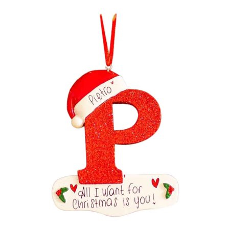 

ActFu Personalized Letter Pendant with Bead Lanyard Acrylic Xmas Shiny A-Z Hanging Ornament Party Supplies