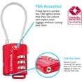 thumbnail image 2 of Lumintrail TSA Approved Lock for Luggage or Suitcase, Easy-to-Read 3 Digit Personalized Combination, Metal Travel Suitcase Luggage Lock, Red, with a 4-FT Braided Steel Cable (4 Pack), 2 of 5