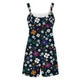 thumbnail image 4 of Navy Brunch Shorts for Women Summer Fall Faux Gauze Linen Daisy Floral Graphic Loose Fit Thin Straight Leg Jumpsuits Shortalls Shorts Unitard Women 2025 XL, 4 of 5