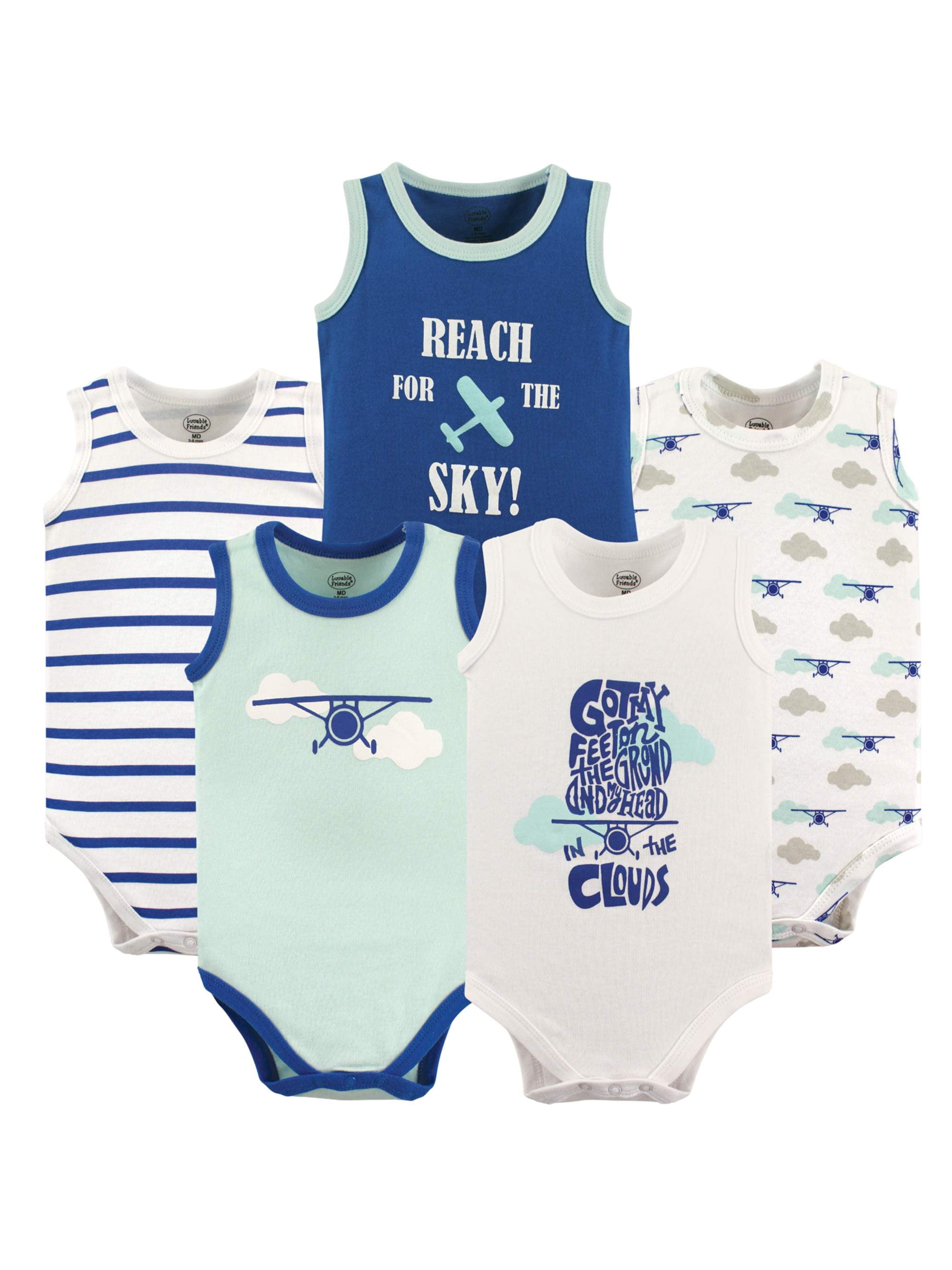 Luvable Friends Luvable Friends Baby Boy Sleeveless Bodysuits, 5pack