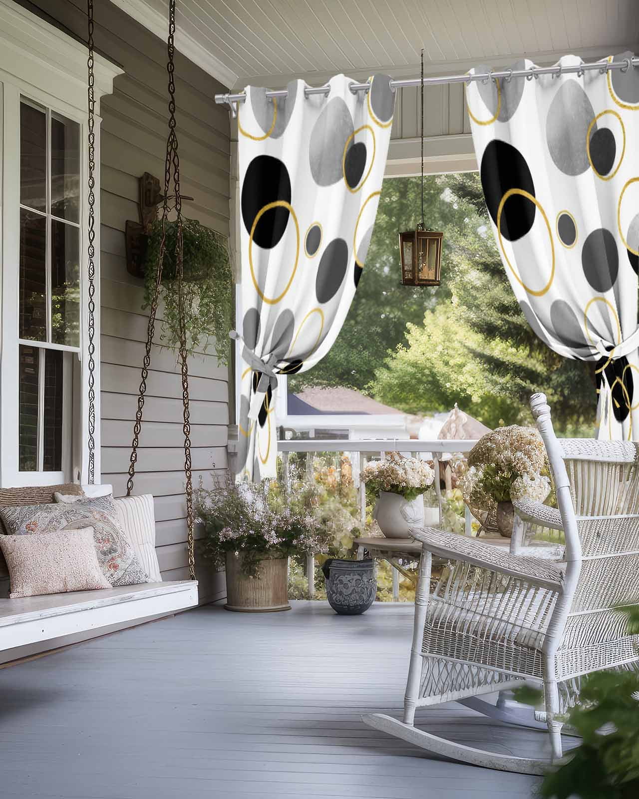 Black Polka Dots Outdoor Curtains for Patio, Modern Abstract Art Privacy Drapes Grommet Waterproof Outside Curtains for Porch/Cabana/Balcony 54"x 108", 2 Panel