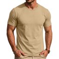 thumbnail image 5 of Mens Shirts Crewneck Short Sleeve Slim Fit T Shirts For Men Stretch Breathable Top Cozy Fitness Clothing Khaki 3XL, 5 of 7