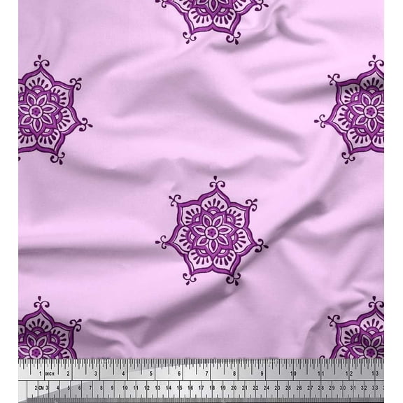 Soimoi Poly Georgette Fabric Floral Mandala Block Printed Fabric 1 Yard 42 Inch Wide
