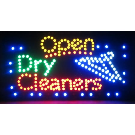 2xhome - Open Sign Dry Cleaners - High Visible Bright Color Led Flashing Animated Neon Sign Motion Light Chain 19x19 for Business Laundry Coin-Op Wash Laundromat Clothes Shop Store Wall Window