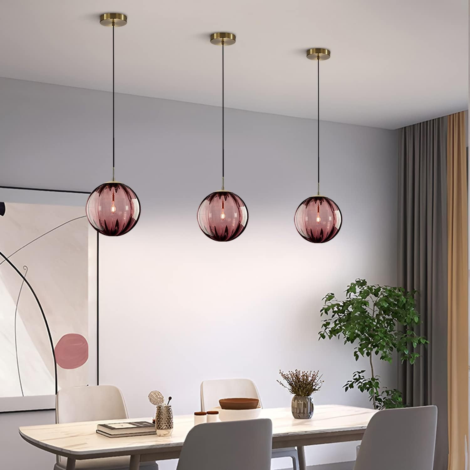 KCO Lighting Modern Large Globe Pendant Light Industrial Dining Room Light Fixture (Burgundy-9.8'')