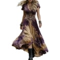 thumbnail image 2 of Costeam Women V Neck Short Sleeve Maxi Dress Bohemian Gradient Floral Print High Waist Flowy Chiffon A Line Swing Long Dress Vintage Boho Casual Dresses, 2 of 5